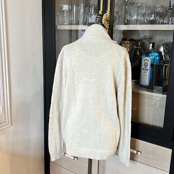 Old Navy button-up Cardigan cream Knit with shawl collar unisex sz Large oatmeal - Picture 5 of 12